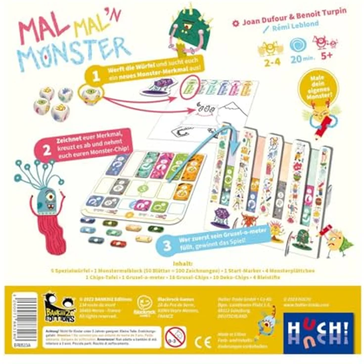 Huch & Friends Mal mal'n Monster 1, Brettspiel zur Monsterzeichnung mit gruseligem Gruselometer – Bild 7