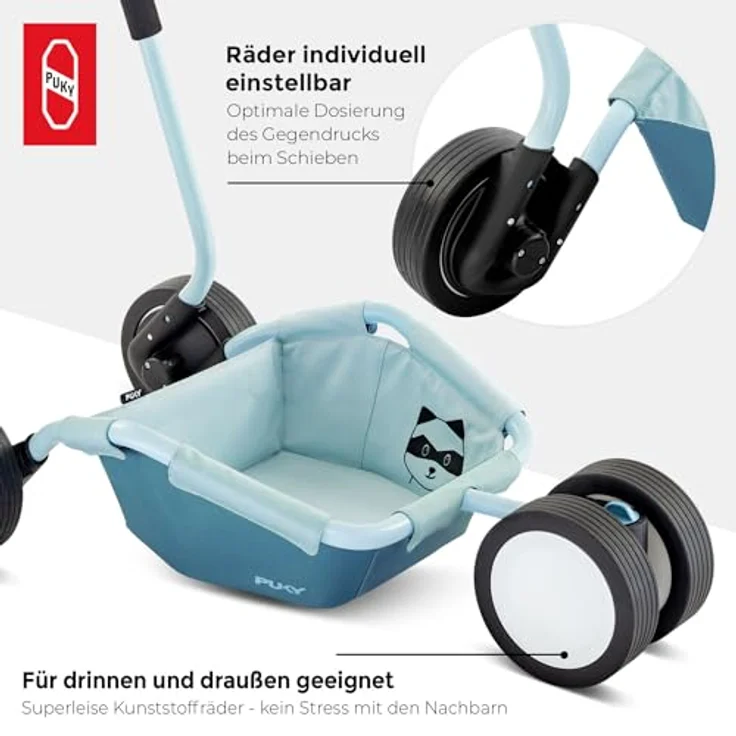 Puky Lauflernhilfe Traily, Retro-Blue, mit höhenverstellbarer Schiebestange und leisen Whisper Wheels – Bild 6