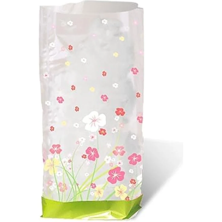Ursus 5920000 - Geschenk Bodenbeutel, Blumen, 10 Stück, aus lebensmittelechter Folie, ca. 14,5 x 23,5 cm, transparent, bedruckt, ideal für kleine Überraschungen – Bild 2