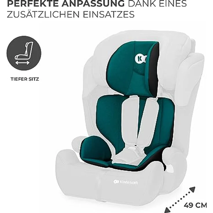 KinderKraft Comfort UP i-Size, Kindersitz für Kinder von 76 bis 150 cm, mit 11-fach verstellbarer Kopfstütze und Sicherheitsgurten, universal einbaubar, grau – Bild 7