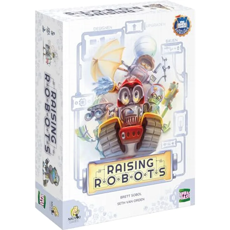 SPIEL DAS! Verlag Raising Robots, Kennerspiel ab 14 Jahren für 1-6 Spieler, strategieschrittbasierte Brettspiel mit 14 Erfindern und 96 Robotern