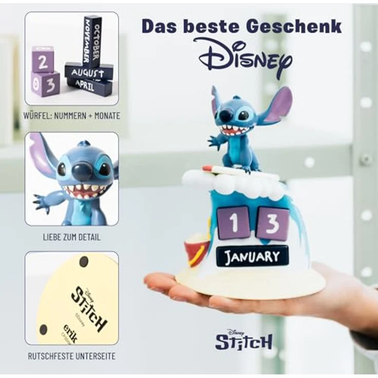 Grupo Erik Stitch 3D Ewiger Kalender Surfer, handbemalt aus hochwertigem Harz, mit Datumsblöcken, 15,5 x 11,7 x 11,7 cm – Bild 3