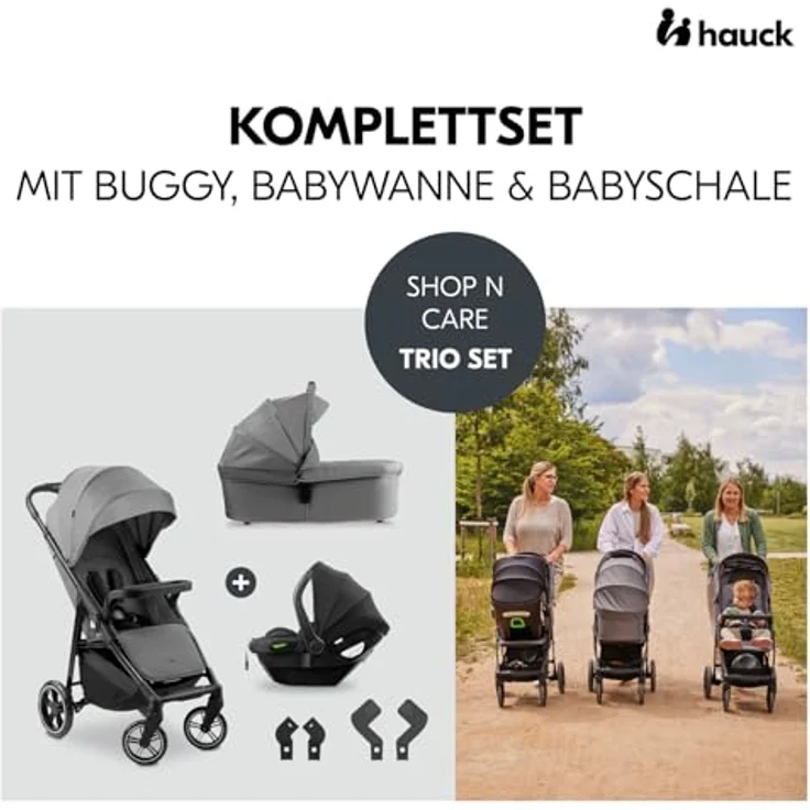 Hauck Kinder-Buggy Shop N Care Trio Set, 3-in-1 Buggy-Set mit Babyschale und Babywanne, schwarz – Bild 2