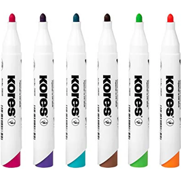 KORES Whiteboardmarker M20802, Set mit 6 Farben (pink, violett, türkis, braun, hellgrün, orange), 3mm Rundspitze, schnell trocknende Tinte, rückstandslos entfernbar – Bild 3