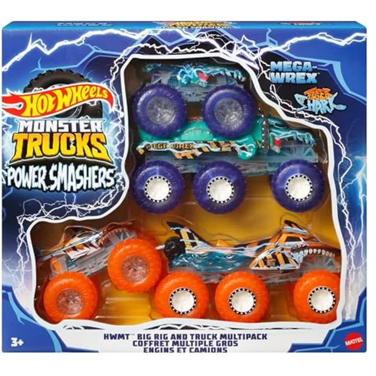 Mattel Power Smashers Truck & Big Rig Multipack, 1:64 Spielzeugautos mit Tiger Shark und Mega-Wrex, leuchtendes Design – Bild 7