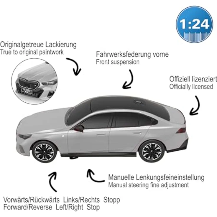 Jamara BMW i5 1:24 grau 2,4GHz, Deluxe Car Modell mit originalgetreuer Lackierung und ergonomischer Fernsteuerung – Bild 4