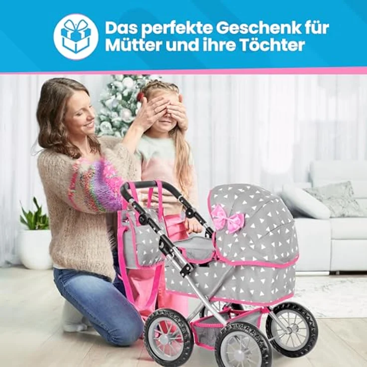 Kinderplay Puppenwagen ab 2 Jahre, Puppenbuggy ab 2 Jahre - Leichte und Stabile Konstruktion, Höhenverstellbar von 33 bis 63 cm, Spielzeug ab 2 Jahre Mädchen, KP0261S – Bild 6