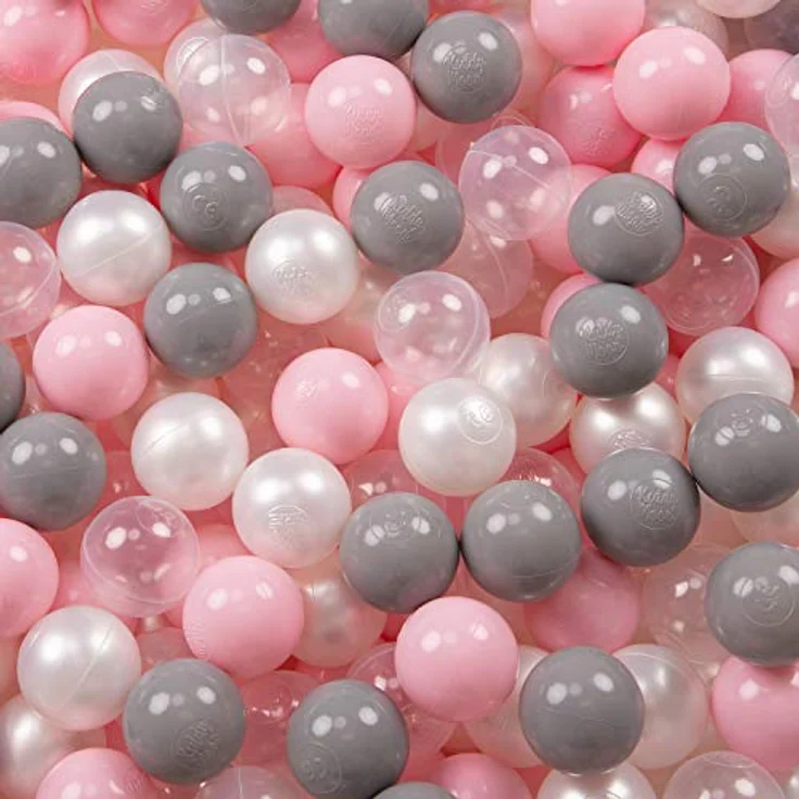 KiddyMoon 1200 ∅ 6Cm Kinder Bälle Für Bällebad Spielbälle Baby Plastikbälle Made In EU, Perle/Grau/Transparent/Rosa – Bild 2