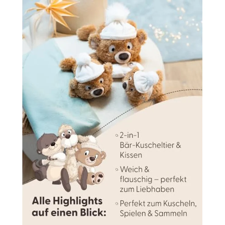 NICI 63238 Plüsch Bär Capiccino, 35cm liegend mit Kissen und Winterpulli in Strickoptik, braun – Bild 4