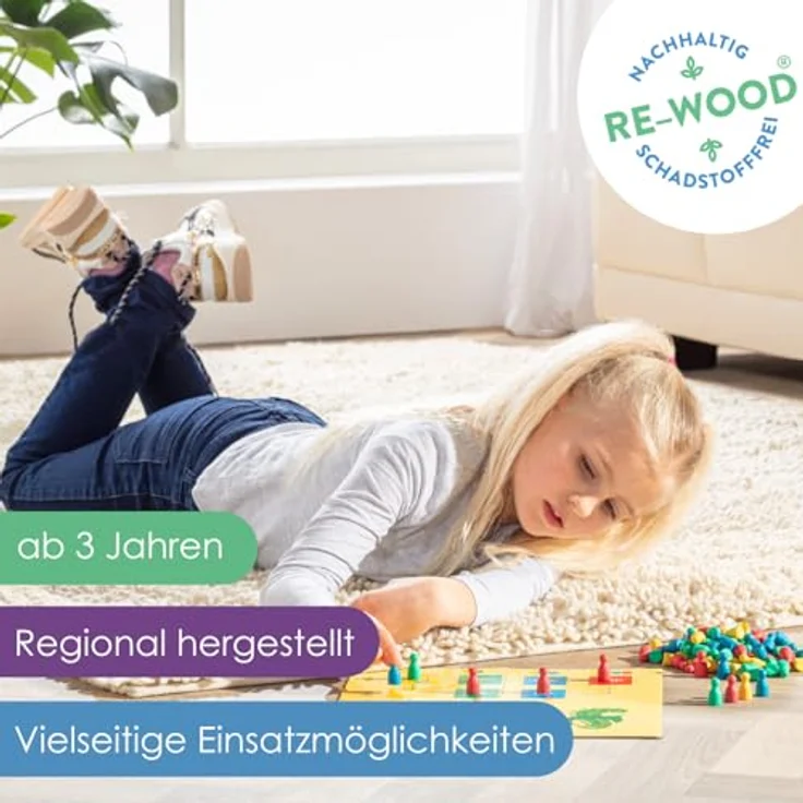 WISSNER Wissner aktiv Lernen - Satz aus 100 Spielfiguren in 4 Farben (je 25 rot, grün, blau, gelb), 24 x 12 mm, aus RE-Wood, zertifiziert nach PEFC, hergestellt in Deutschland – Bild 3
