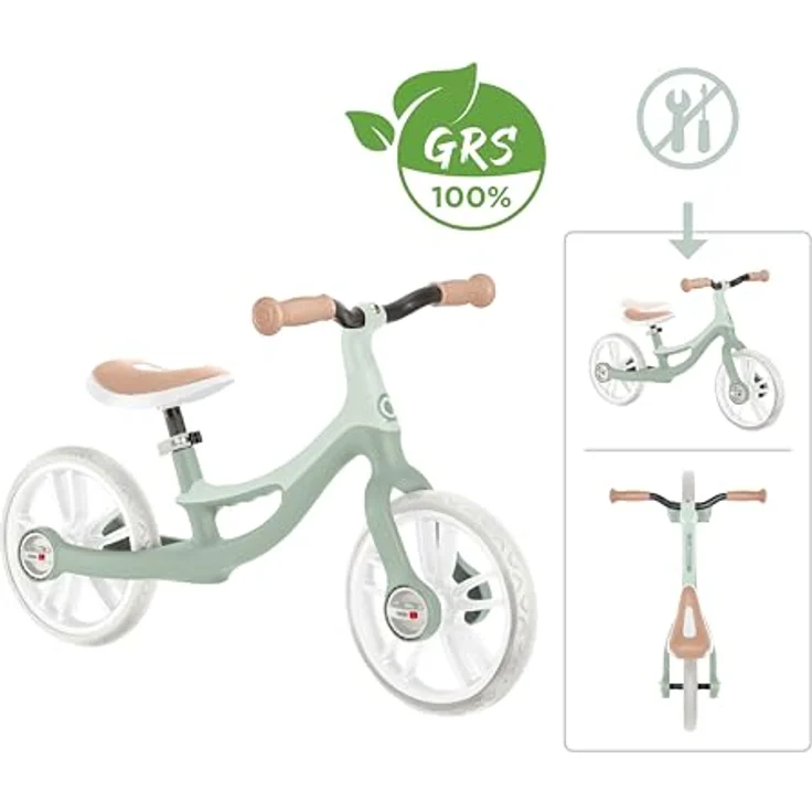 Globber GO Bike Elite, Laufrad für Kinder mit 10 Zoll TPE-Reifen, höhenverstellbar, Salbei grün – Bild 2