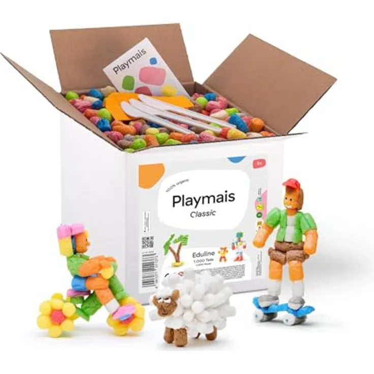PlayMais Kreativset EDULINE 1000, Bastel Kreativität für Kinder ab 3 Jahren, nachhaltiges und biologisch abbaubares Material, 1000 Teile