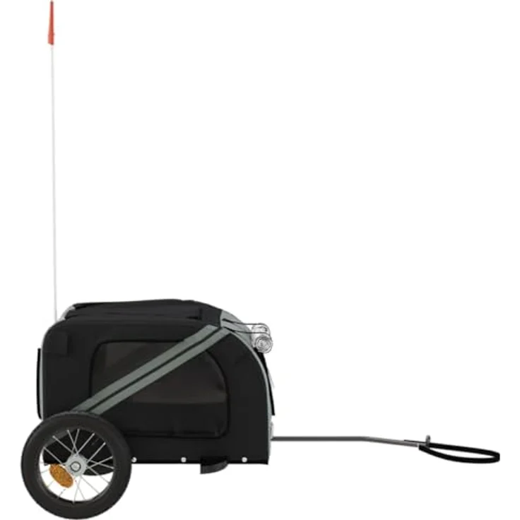 vidaXL Fahrradhundeanhänger Fahrradanhänger Hunde Schwarz und Grau Oxford-Gewebe und Eisen, 30 kg maximale Belastbarkeit – Bild 6