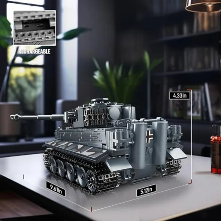 Mould King 20014 MOC Tiger-Panzer Ferngesteuert mit elektrischem Gyroskop und Sound Technik Transporter Tank, Technologie Klemmbausteine Bausatz （800+ pcs） – Bild 8