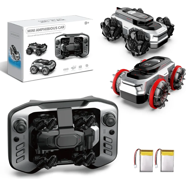 ESUN RC-Auto Amphibienfahrzeug, ferngesteuertes Mini-Auto mit 360°-Drehung, 2 Reifenarten und wasserdichtem Design, schwarz