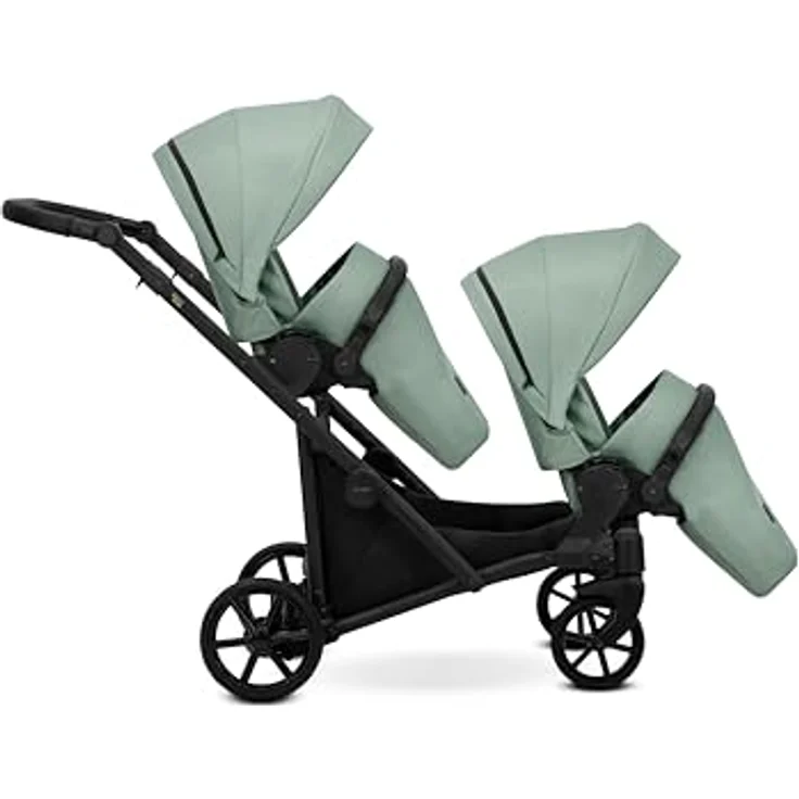 Kunert BRAV DUO Zwillingskinderwagen 2 in 1, Aluminiumrahmen mit Mint/schwarzem Gestell, komfortable Babywannen, verstellbare Rückenlehnen und umfangreiches Zubehör – Bild 3