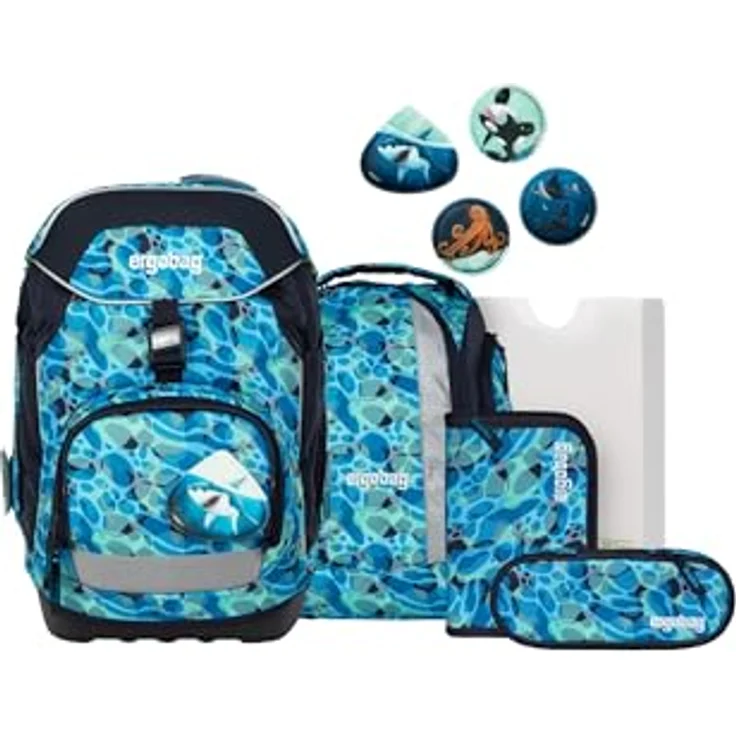 ergobag pack Set, ergonomischer Schulrucksack 6-teilig, flexibel für 1. Klasse, mit Heftebox und gefülltem Federmäppchen, für Jungen und Mädchen – Bild 1