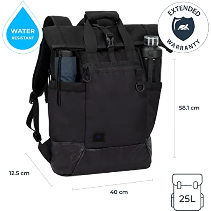 Rivacase Ultraleichter Rucksack Laptop bis 15.6 Zoll - Tagesrucksack - Unisex Erwachsenen - wasserdichter Schulrucksack und Schultasche - Sportrucksack für Reisen und Arbeit / 5321 (schwarz) – Bild 2