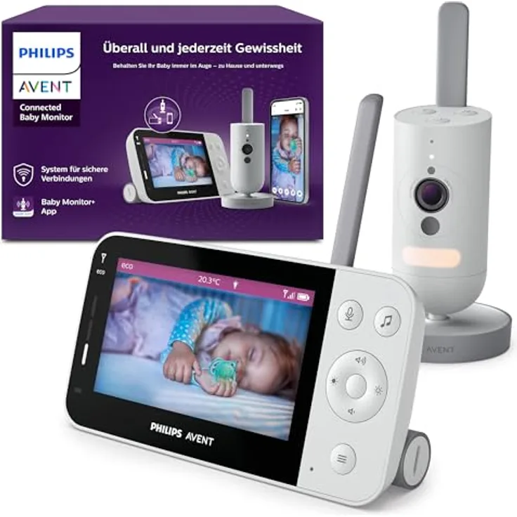 PHILIPS Avent SCD951/26, Connected Videophone mit HD-Kamera, WLAN, Infrarot-Nachtsicht, Schrei-Erkennung, Gegensprechfunktion und 12 Stunden Akkulaufzeit im Eco-Modus