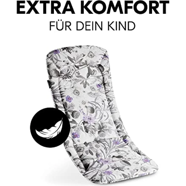 Hauck Universal Sitzauflage für Buggys, Kinderwagen, Fahrradanhänger, Baumwolle, Atmungsaktiv, Weich, Einfache Befestigung,Sommer & Winter (Floral Grey) – Bild 5
