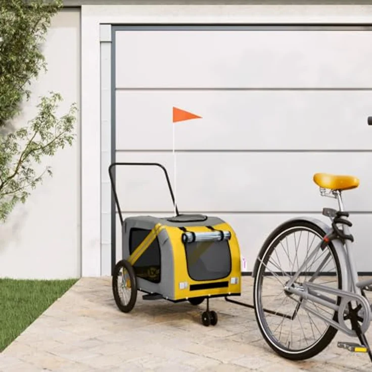 vidaXL Fahrradhundeanhänger Fahrradanhänger Hunde Gelb und Grau Oxford-Gewebe und Eisen, robust und komfortabel mit Reflektoren – Bild 3