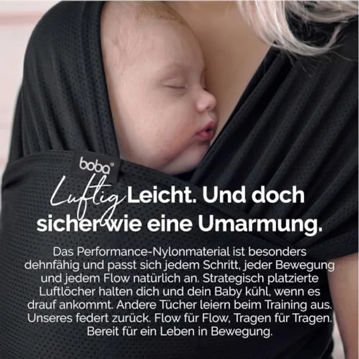 Boba Freedom Together Babytragetuch, Leichte & Atmungsaktive Babytrage aus Elastischem Mesh für Neugeborene und Kleinkinder (3,2–15,9 kg), Schwarz – Bild 2