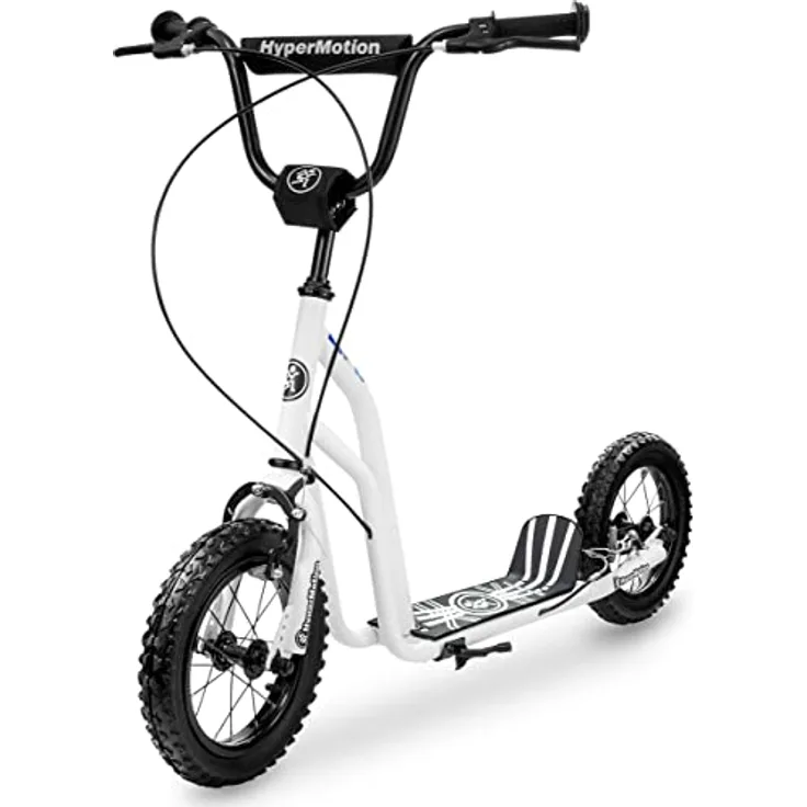 HyperMotion VIVA 12 Roller, Tretroller mit großen Luftreifen, höhenverstellbar 78-85 cm, 2 Bremsen, klappbarer Ständer, weiß