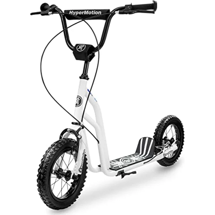 HyperMotion VIVA 12 Roller, Tretroller mit großen Luftreifen, höhenverstellbar 78-85 cm, 2 Bremsen, klappbarer Ständer, weiß – Bild 1