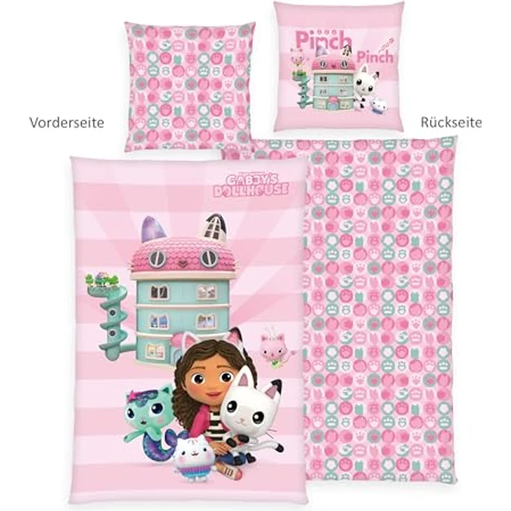 Herding Bettwäsche Gabby's Dollhouse, Kopfkissenbezug 80 x 80 cm mit Reißverschluss und Wende-Motiv, Bettbezug 135 x 200 cm, Mit Reißverschluss, 100% Baumwolle/Renforcé – Bild 2
