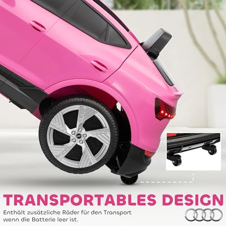 HOMCOM Elektro Kinderauto Audi E-tron 12V mit Fernbedienung, Sicherheitsgurt, MP3/USB-Player, für Kinder 3-5 Jahre, 3-5 km/h, Rosa – Bild 5