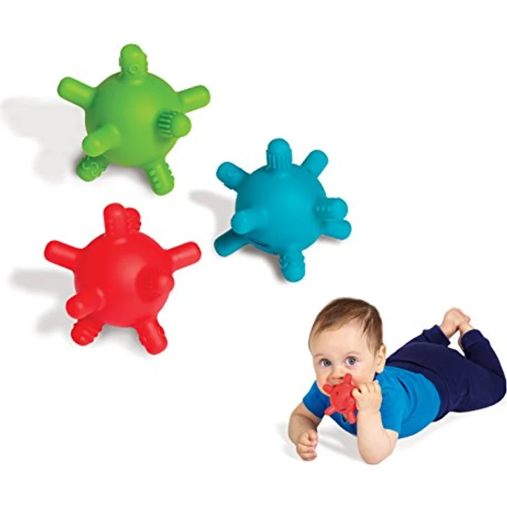Edushape ED 862121 B, Beißbälle für Babys, 3 Stück aus flexiblem Material mit Noppen in lebendigen Farben – Bild 2