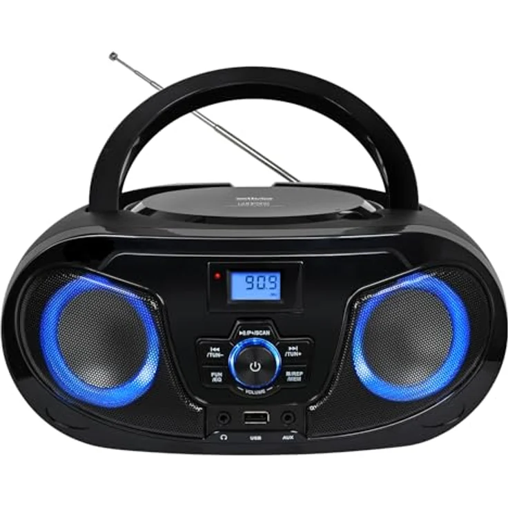Silva Schneider MPC 25.7 BT, Tragbarer CD-Player mit Bluetooth, UKW-Radio, USB-MP3 Wiedergabe, Stereo Sound, 5 Klangprofile, LCD-Display, LED-Beleuchtung, Netz- & Batteriebetrieb, AUX & Kopfhörer – Bild 1