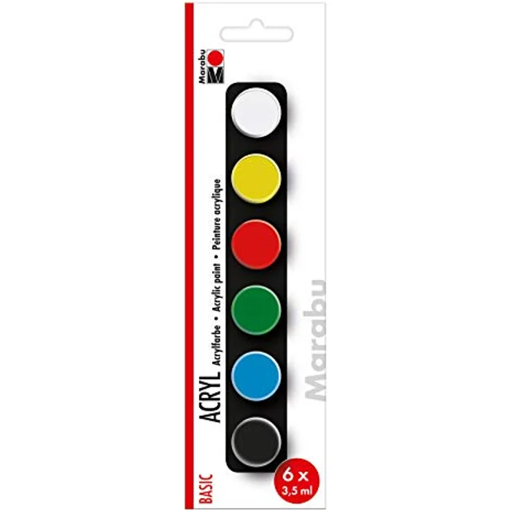 Marabu Acrylfarben Einsteigerset Basic, 6 Farben à 3,5 ml, wasserfest, lichtbeständig, schnelltrocknend für Keilrahmen, Papier, Pappe, Holz – Bild 1