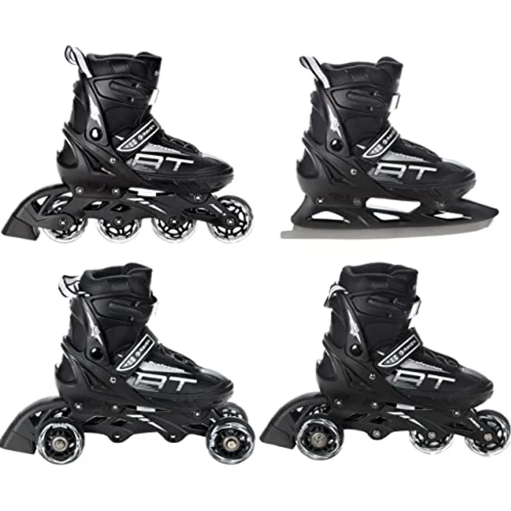 RAVEN Profession 4in1 Inlineskates Triskates Rollschuhe Schlittschuhe Inliner für Kinder und Erwachsene verstellbar (Black, 28-32) - Leicht, belüftet, mit Shock-Absorbing und 3-Schicht Foam