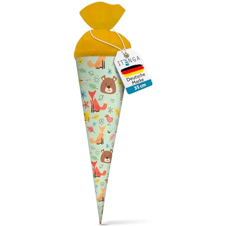 itenga Geschwisterschultüte 35cm Tiere Tiermuster Geschenkverpackung Schultüte Zuckertüte Filzverschluss Kinder Erwachsene (Waldtiere) – Bild 2