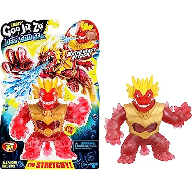 Heroes of Goo Jit Zu Deep GOO Sea Helden-Packung mit Blazagon. Super Stretchy und Dehnbare Actionfigur mit besonderer Schleimfüllung und Wasserspritz-Feature