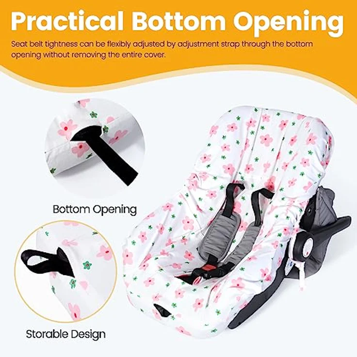 Orzbow Sommerbezug für Babyschale, Universal Schutzbezug aus 100% Baumwolle, atmungsaktiv und maschinenwaschbar, Rosa – Bild 5