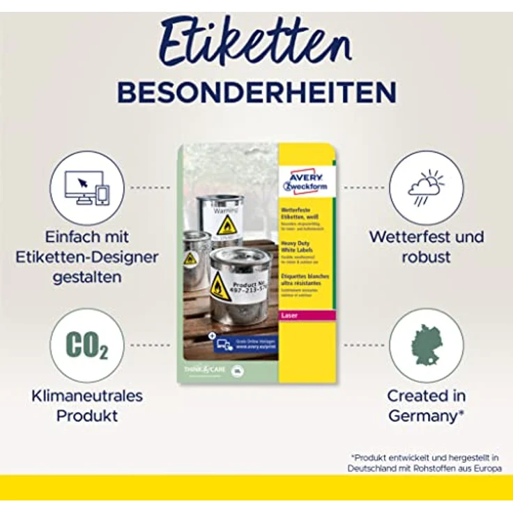 AVERY Zweckform L4774-20 Wetterfeste Folienetiketten (80 Klebeetiketten, 99,1x139mm auf A4, extrem stark selbstklebend, wasserfest, strapazierfähig, bedruckbare Outdoor Klebefolie) 20 Blatt, weiß – Bild 2