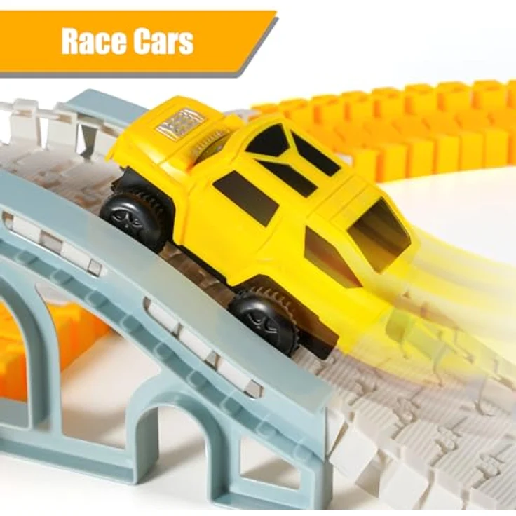 kizplays 260pcs Autorennbahn Rennbahn 6 Cars Bagger Spielzeug ab Spielzeugautos Autobahn ab 3 4 5 6 Jahre Junge Mädchen,Flexible Track Kran Spiele , Elektroauto Cars Autorennbahn für Kinder Geschenk – Bild 3