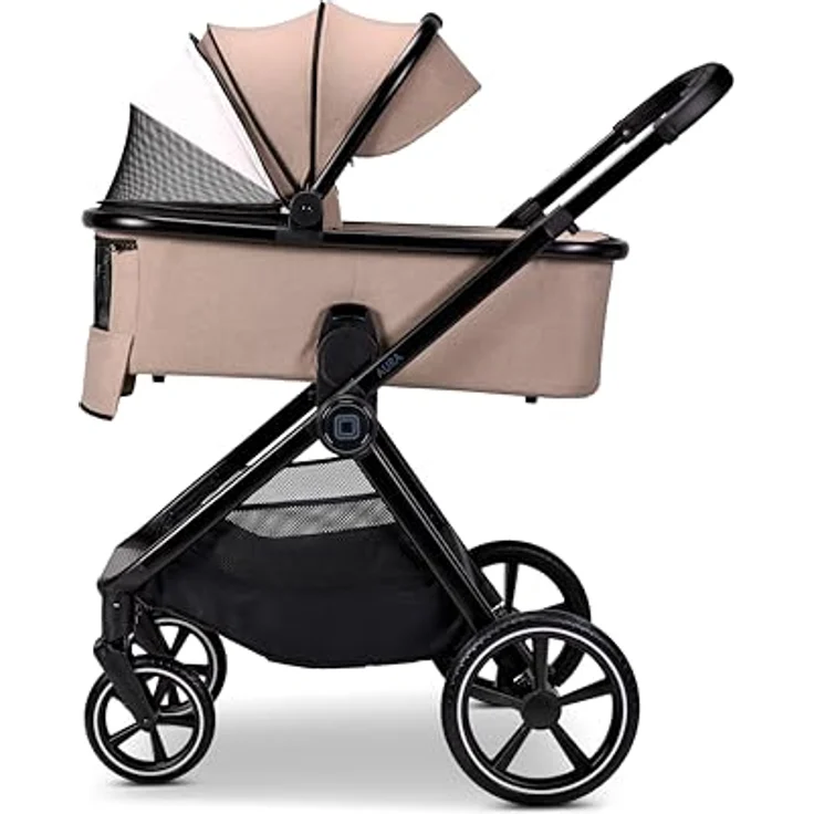 Moon Aura Kombikinderwagen, 2-in-1-System mit Babywanne und Sportsitz, regen- und schmutzabweisend, veganer Leder-Schieber, Allradfederung, bis 22 kg – Bild 3