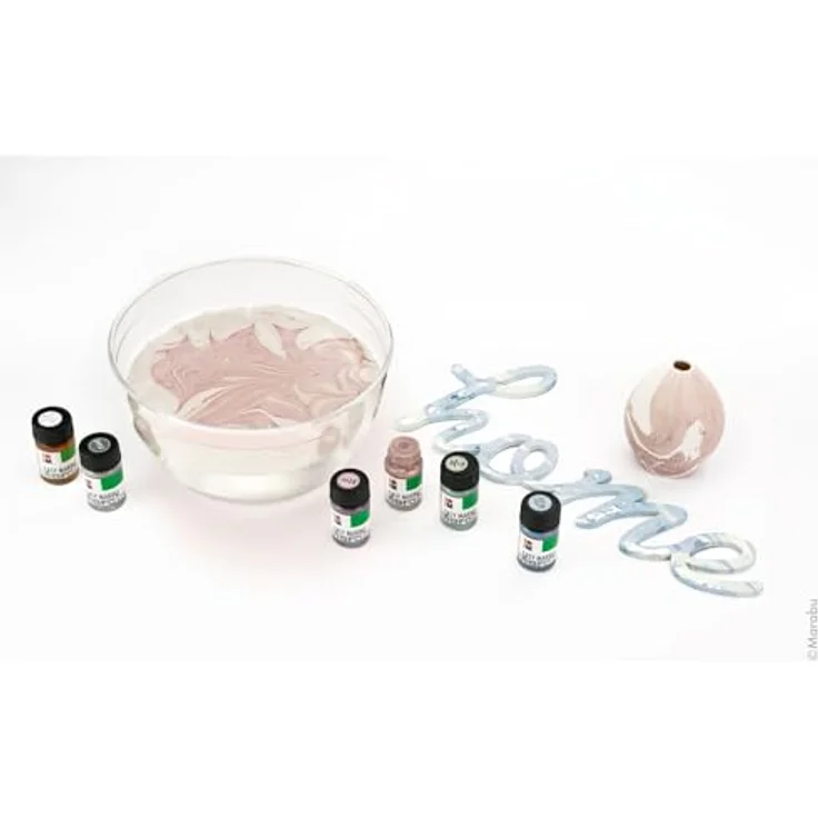Marabu Easy Marble Pastell Set 1305000000081, 6 zarte Marmorierfarben für Tauchmarmorieren von Kunststoff, Glas, Holz, Styropor, 15 ml pro Farbe – Bild 5