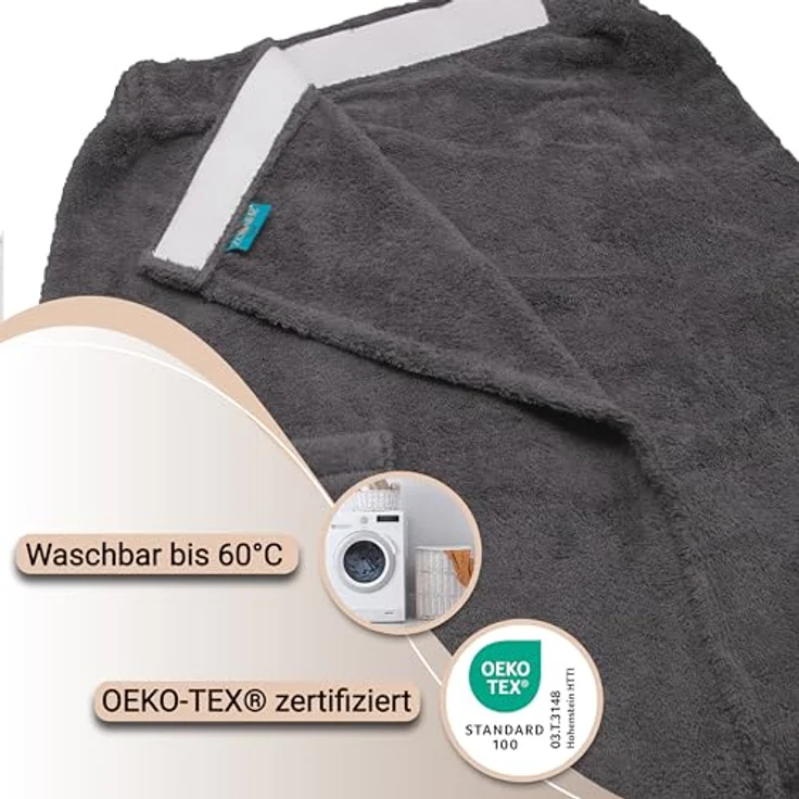 Zollner Bademantel, Anthrazit, Textil, Gr. L/XL, Oeko-Tex® Standard 100, saugfähig und mit Klettverschluss – Bild 4