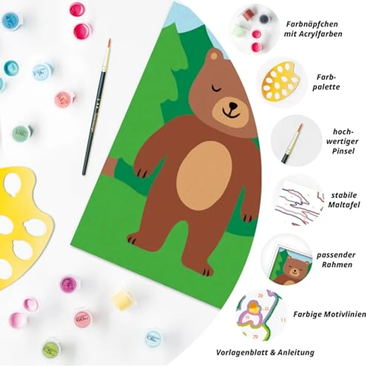 Ravensburger Verlag GmbH Malen nach Zahlen - CREART® - Kleiner Bär, Malset mit farbigen Motivlinien und 6 Acrylfarben, ab 7 Jahren – Bild 5