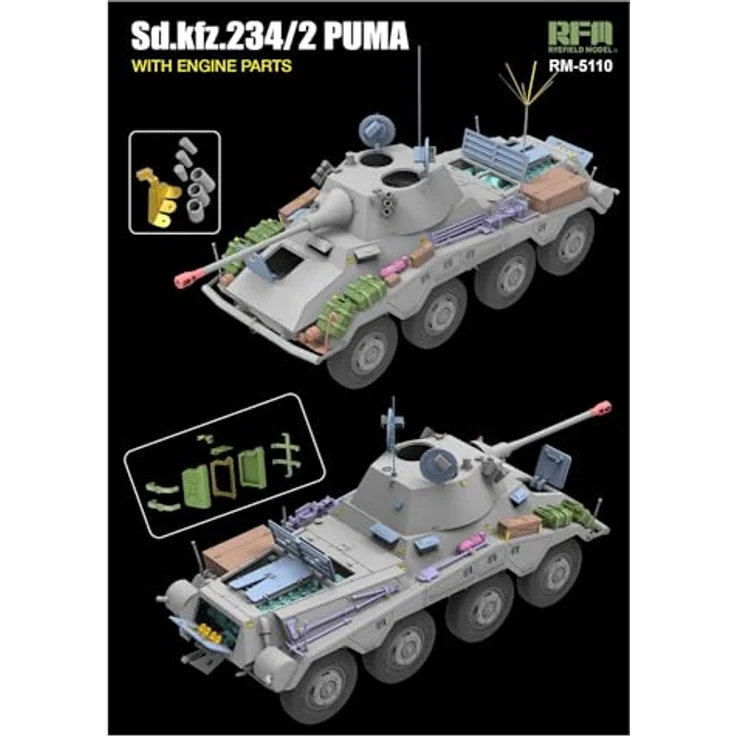 Rye Field Model Sd.kfz 234/2 Puma, hochwertiges Modellfahrzeug mit Motorenteilen und detailgetreuer Nachbildung – Bild 2
