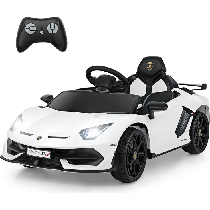 GOPLUS Lamborghini Elektroauto für Kinder, mit LED Scheinwerfern, Fernbedienung, Musik, USB & MP3, 3-5 km/h, Weiß