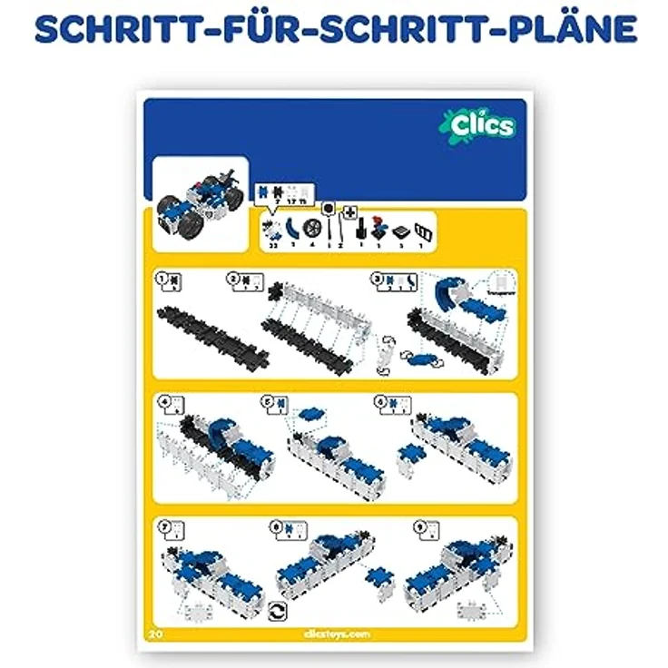 Clics CP017 Baubuch, Mehrfarbig, 72 Seiten Konstruktionsanleitungen für Jungen und Mädchen ab 3 Jahren, fördert Feinmotorik und Konzentration – Bild 2