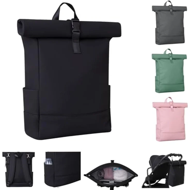Kikkaboo Wickeltasche Jayden Rucksack Grifflänge einstellbar, Reißverschluss, schwarz – Bild 1