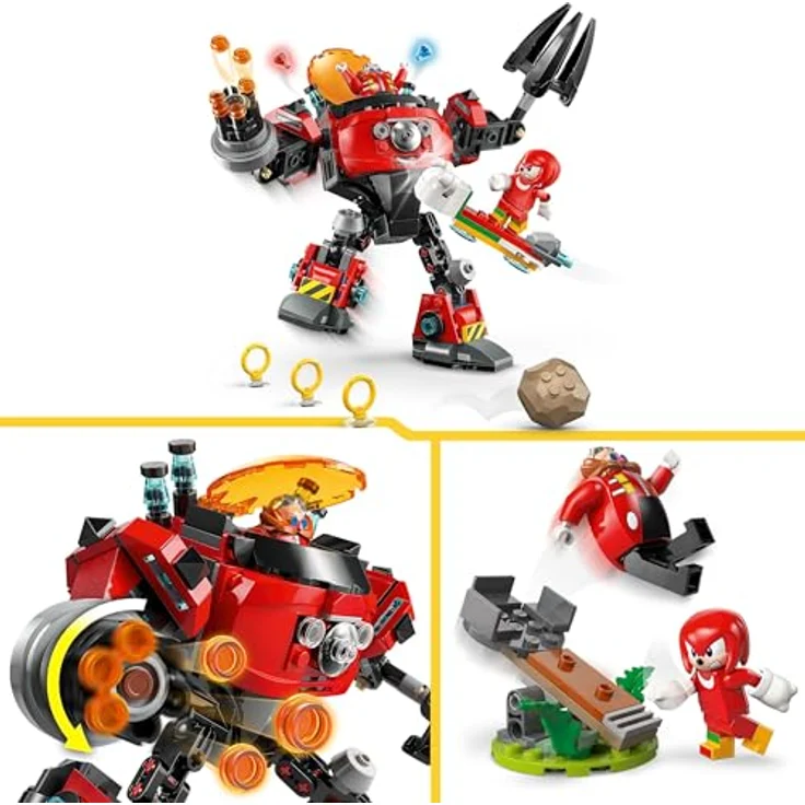 LEGO Sonic The Hedgehog Knuckles vs. Dr. Eggmans Egg Crusher Mech, kreatives Spielzeug mit 2 Minifiguren, Ringen & Chaos Emeralds für Jungen & Mädchen ab 8 Jahren - 77005 – Bild 3