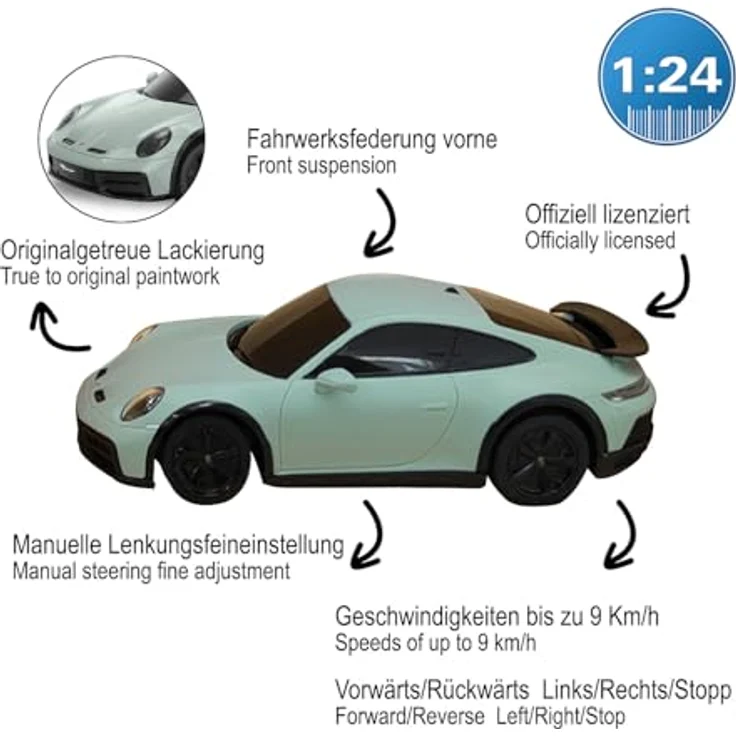 Jamara Porsche 911 Dakar 1:24 grün schattiert 2,4GHz, Offiziell lizensiertes Deluxe Car Modell, Ergonomische Fernsteuerung, Originalgetreue Lackierung – Bild 3