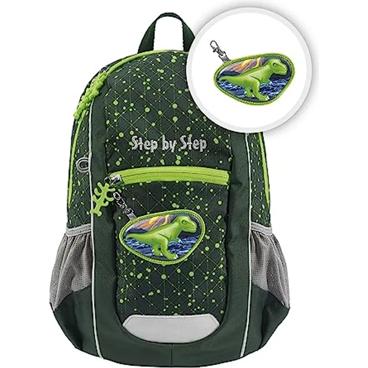 Step by Step Rucksack-Set KIGA Maxi „Dino Nilo“, Ergonomischer Mini-Rucksack mit separatem Innenfach, ab 3 Jahren, 10 l, grün